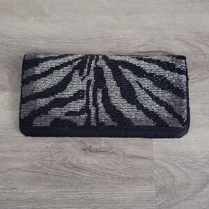 Neiman Marcus Vintage Beaded Zebra Pattern Clutch